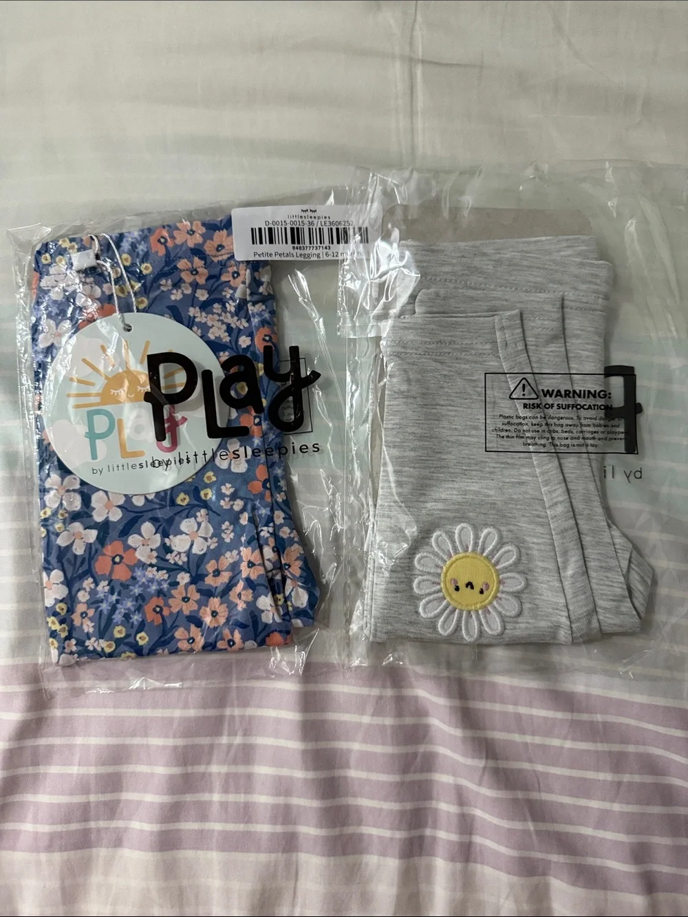 Little Sleepies Girls Floral Navy & Gray Daisy Leggings